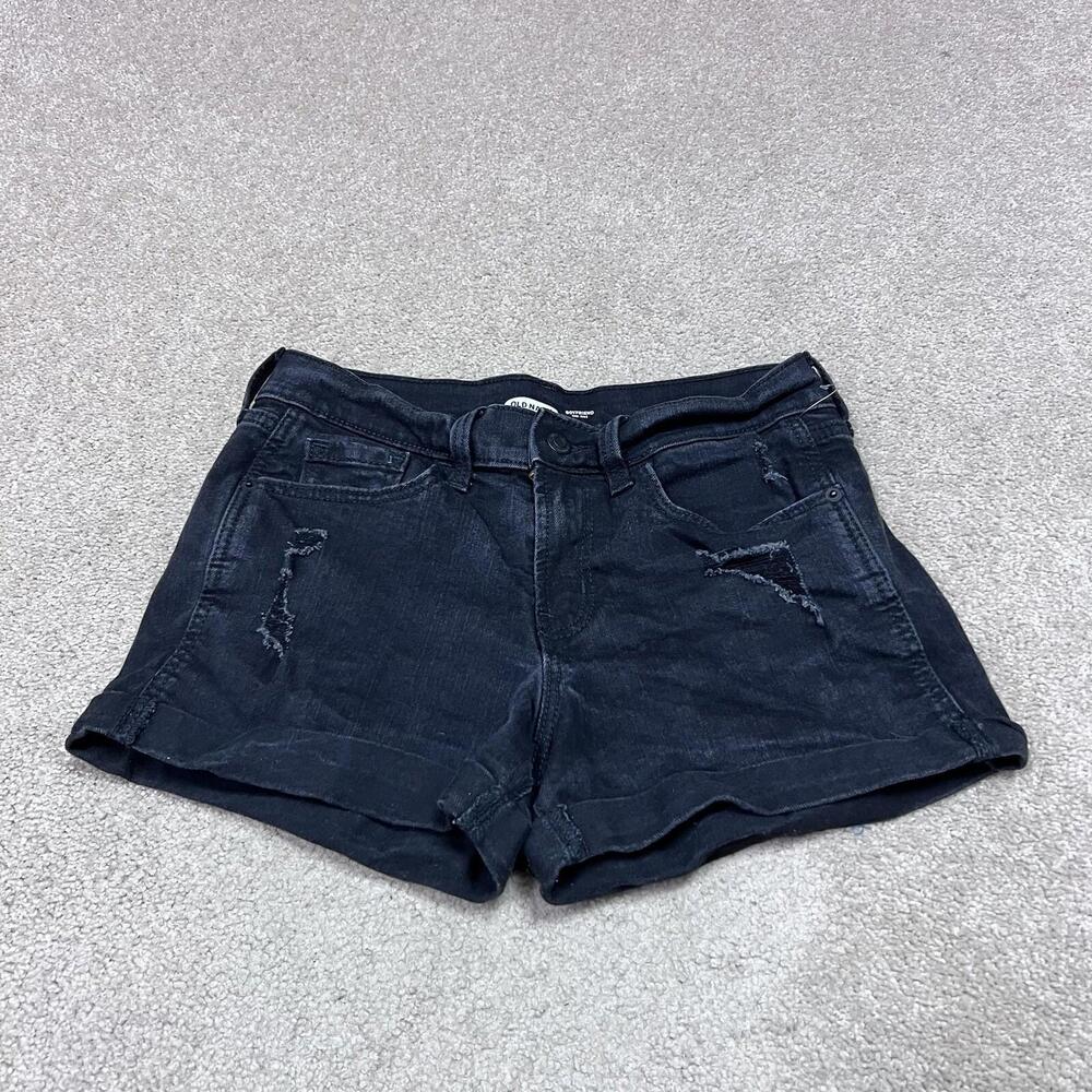 Old Navy Boyfriend Mid Rise Shorts Black Distressed Cuffed Pockets Size 2